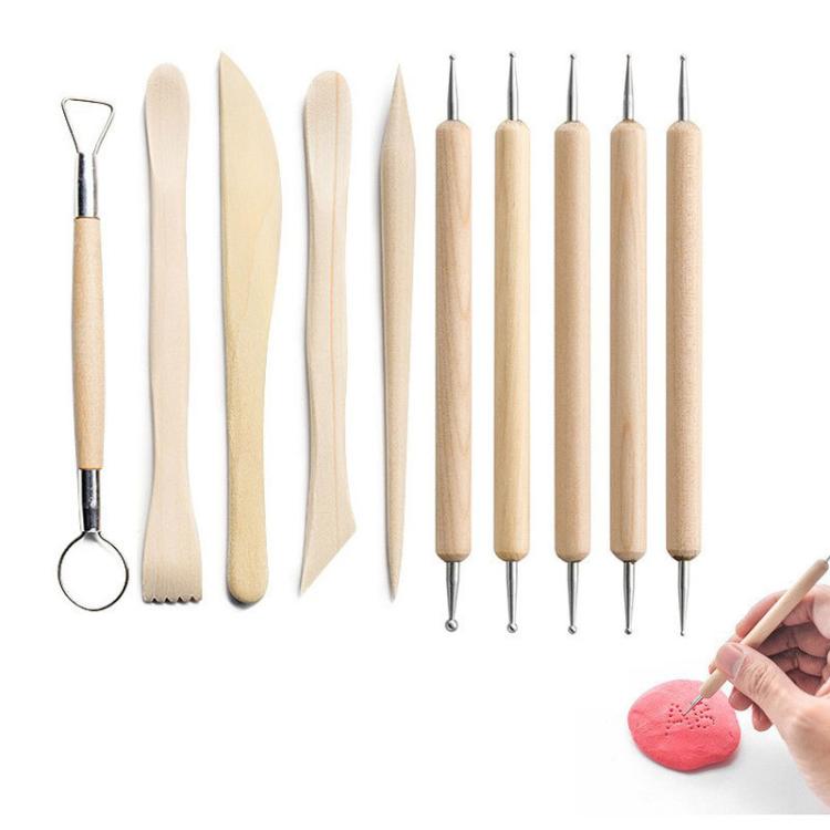 Ensemble de 10 outils de poterie Kit de sculpture et de modelage en argile pour débutants - Fournitures d'art céramique DIY
