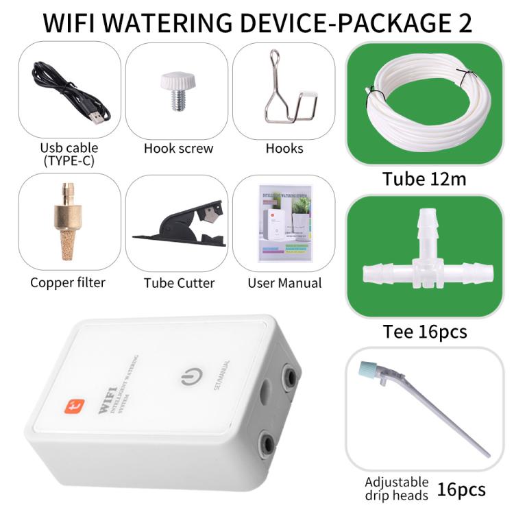 Système d'irrigation goutte à goutte automatique intelligent WiFi compatible Tuya avec double pompe supportant jusqu'à 16 pots, version goutte réglable flèche, version têtes goutte réglables, version goutte flèche