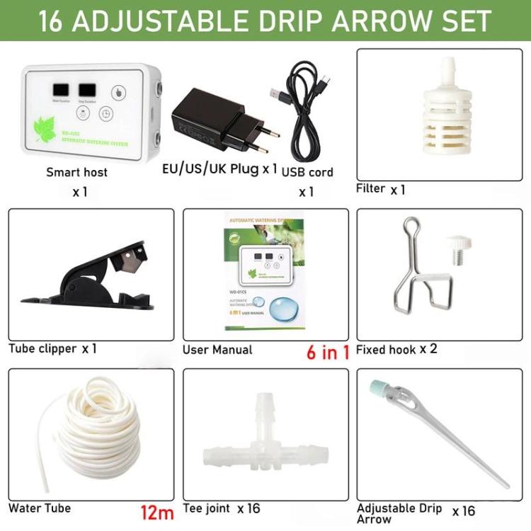 Dispositif d'arrosage à goutte réglable WD-01CS contrôlé par application, outil d'irrigation automatique temporisé, USB, prise US, prise UK