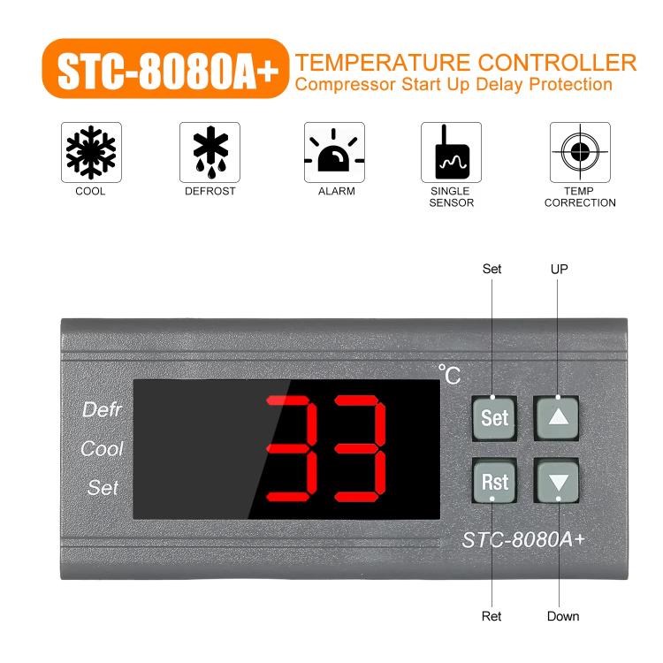 Régulateur de Température Numérique STC-8080A+ pour Réfrigération avec Fonction Dégivrage et Alarme, pour Chambre Froide, Congélateur Commercial, STC-8080A+ 220V