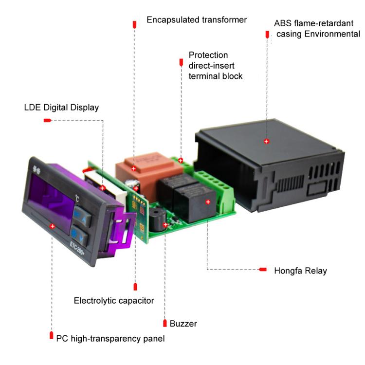 Contrôleur de Température Numérique ETC-200+ avec Réfrigération, Chauffage, Dégivrage Différé & Alarme, Version Anglaise 220V, Version Anglaise 110V