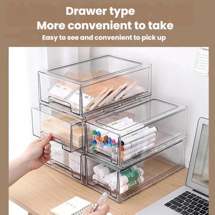 Boîte de rangement transparente épaissie, Organisateur de bureau empilable à tiroirs, Petite, Grande, Très Grande