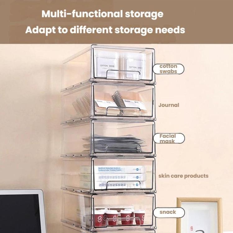 Boîte de rangement transparente épaissie, Organisateur de bureau empilable à tiroirs, Petite, Grande, Très Grande