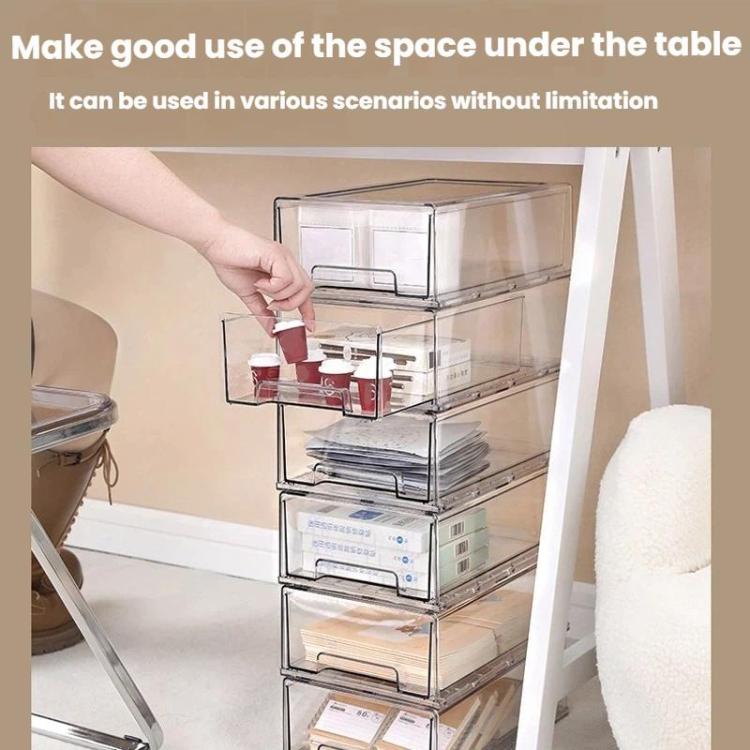 Boîte de rangement transparente épaissie, Organisateur de bureau empilable à tiroirs, Petite, Grande, Très Grande