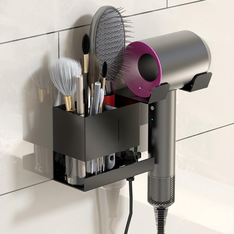 Support mural universel pour sèche-cheveux avec organiseur de cordon de rangement pour outils de coiffure, noir sans perçage, blanc sans perçage, noir à percer, blanc à percer