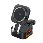 Support de charge de bureau pliable avec chargeur sans fil magnétique 3 en 1 de 15 W avec câble rétractable
