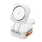 Support de charge de bureau pliable avec chargeur sans fil magnétique 3 en 1 de 15 W avec câble rétractable
