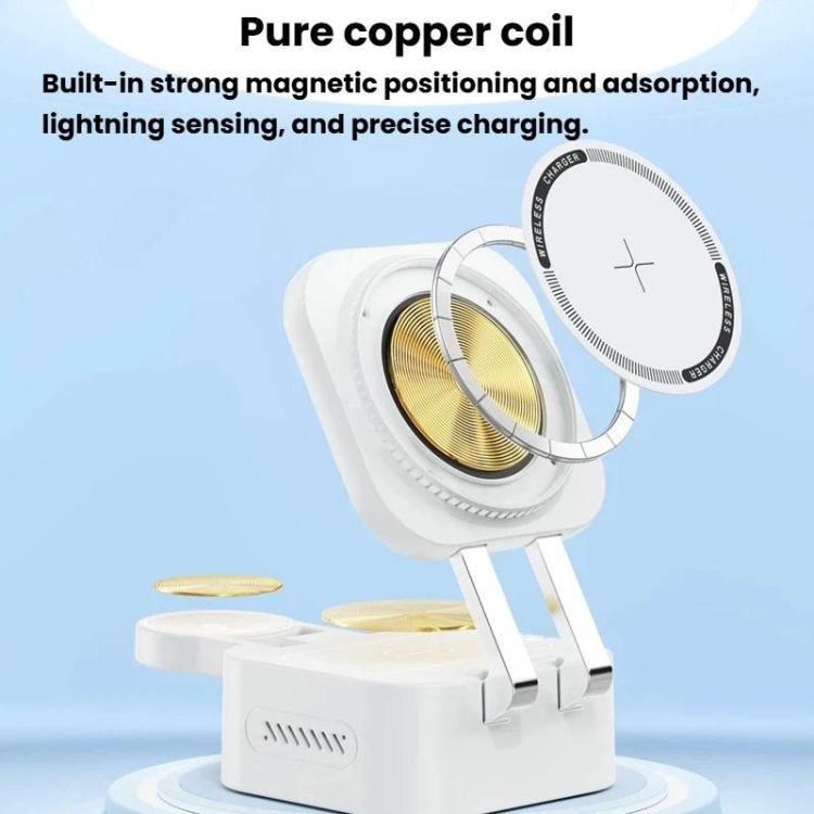 Support de charge de bureau pliable avec chargeur sans fil magnétique 3 en 1 de 15 W avec câble rétractable