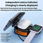Support de charge de bureau pliable avec chargeur sans fil magnétique 3 en 1 de 15 W avec câble rétractable