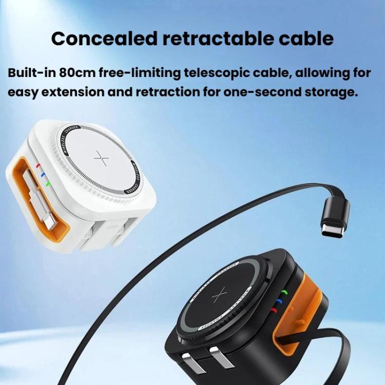 Support de charge de bureau pliable avec chargeur sans fil magnétique 3 en 1 de 15 W avec câble rétractable