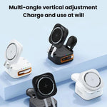 Support de charge de bureau pliable avec chargeur sans fil magnétique 3 en 1 de 15 W avec câble rétractable