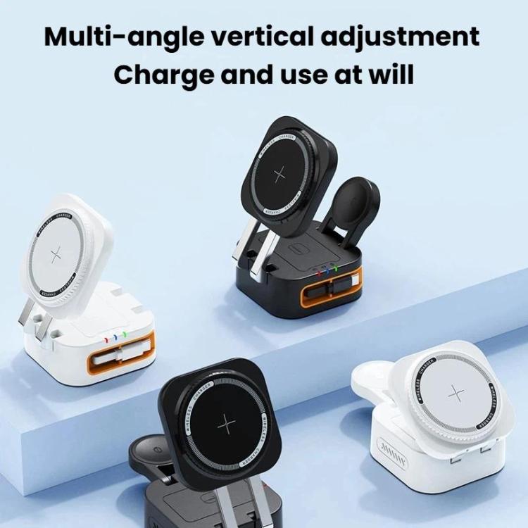 Support de charge de bureau pliable avec chargeur sans fil magnétique 3 en 1 de 15 W avec câble rétractable