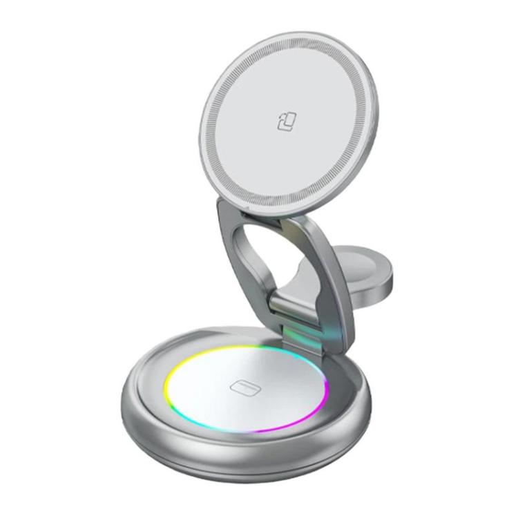 Chargeur sans fil magnétique 3 en 1 15W avec lumières LED colorées Support de charge de bureau rotatif