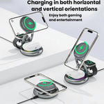 Chargeur sans fil magnétique 3 en 1 15W avec lumières LED colorées Support de charge de bureau rotatif