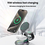 Chargeur sans fil magnétique 3 en 1 15W avec lumières LED colorées Support de charge de bureau rotatif