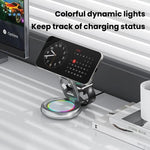 Chargeur sans fil magnétique 3 en 1 15W avec lumières LED colorées Support de charge de bureau rotatif