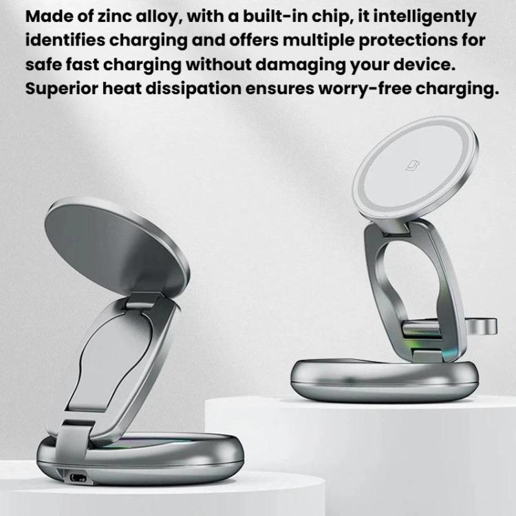 Chargeur sans fil magnétique 3 en 1 15W avec lumières LED colorées Support de charge de bureau rotatif