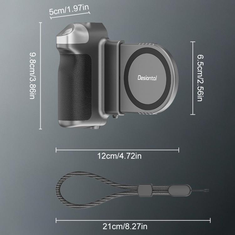 Desiontal GP-06 Poignée de prise de vue magnétique rétractable Stabilisateur de téléphone pour diffusion en direct et selfie en extérieur, GP-06