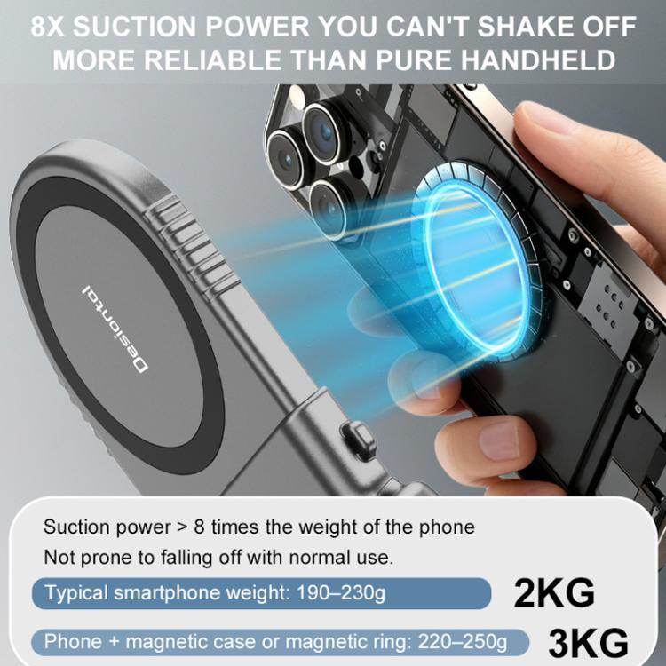 Desiontal GP-06 Poignée de prise de vue magnétique rétractable Stabilisateur de téléphone pour diffusion en direct et selfie en extérieur, GP-06