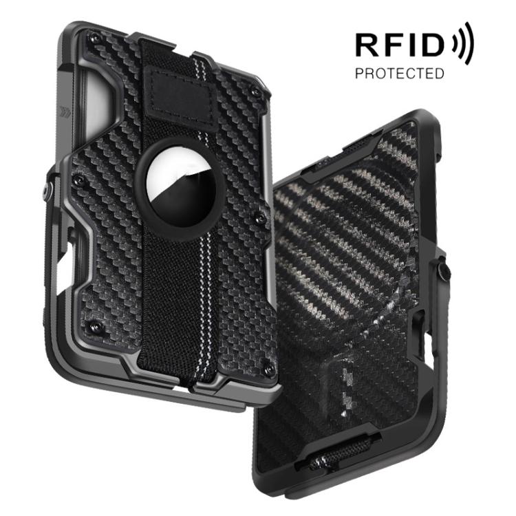 Pour AirTag 2e génération / AirTag 1re génération, porte-cartes magnétique en métal avec support de téléphone, blocage RFID, dragonne élastique