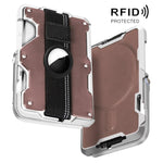 Pour AirTag 2e génération / AirTag 1re génération, porte-cartes magnétique en métal avec support de téléphone, blocage RFID, dragonne élastique