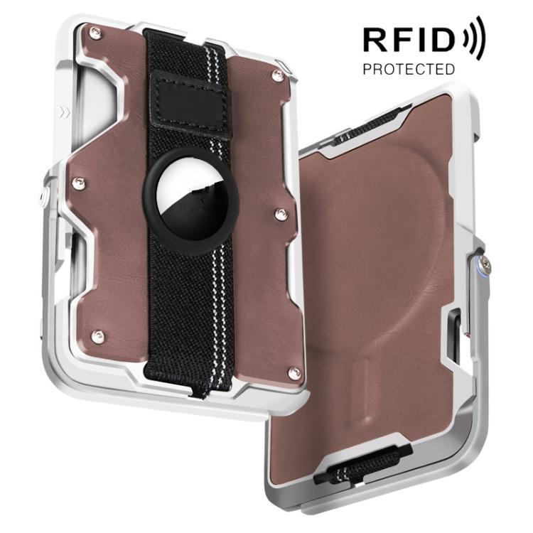 Pour AirTag 2e génération / AirTag 1re génération, porte-cartes magnétique en métal avec support de téléphone, blocage RFID, dragonne élastique
