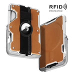 Pour AirTag 2e génération / AirTag 1re génération, porte-cartes magnétique en métal avec support de téléphone, blocage RFID, dragonne élastique