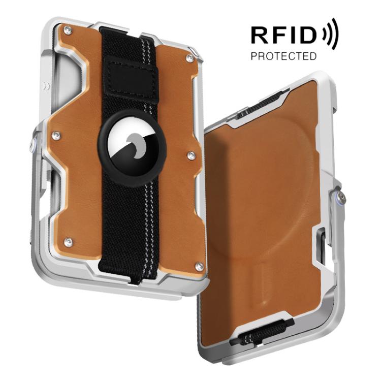 Pour AirTag 2e génération / AirTag 1re génération, porte-cartes magnétique en métal avec support de téléphone, blocage RFID, dragonne élastique