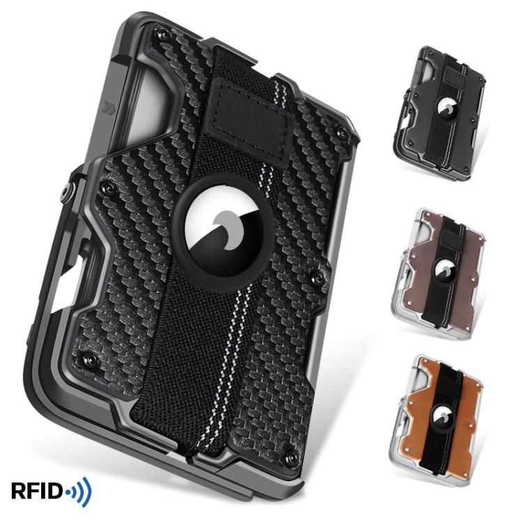 Pour AirTag 2e génération / AirTag 1re génération, porte-cartes magnétique en métal avec support de téléphone, blocage RFID, dragonne élastique
