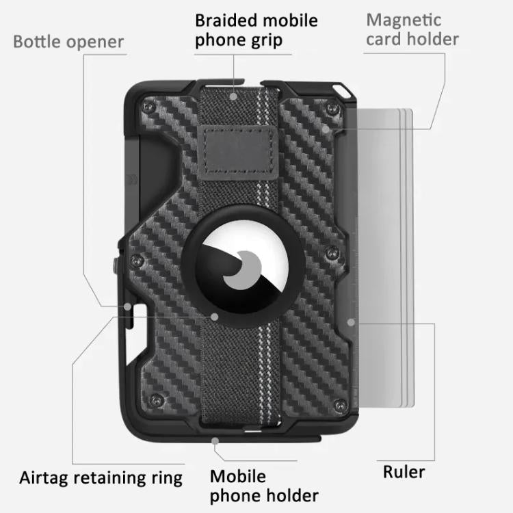 Pour AirTag 2e génération / AirTag 1re génération, porte-cartes magnétique en métal avec support de téléphone, blocage RFID, dragonne élastique