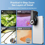 APEXEL TriScope 40X-80X-120X Microscope pour téléphone avec éclairage LED et UV à double température, APL-MS3L