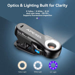 APEXEL TriScope 40X-80X-120X Microscope pour téléphone avec éclairage LED et UV à double température, APL-MS3L