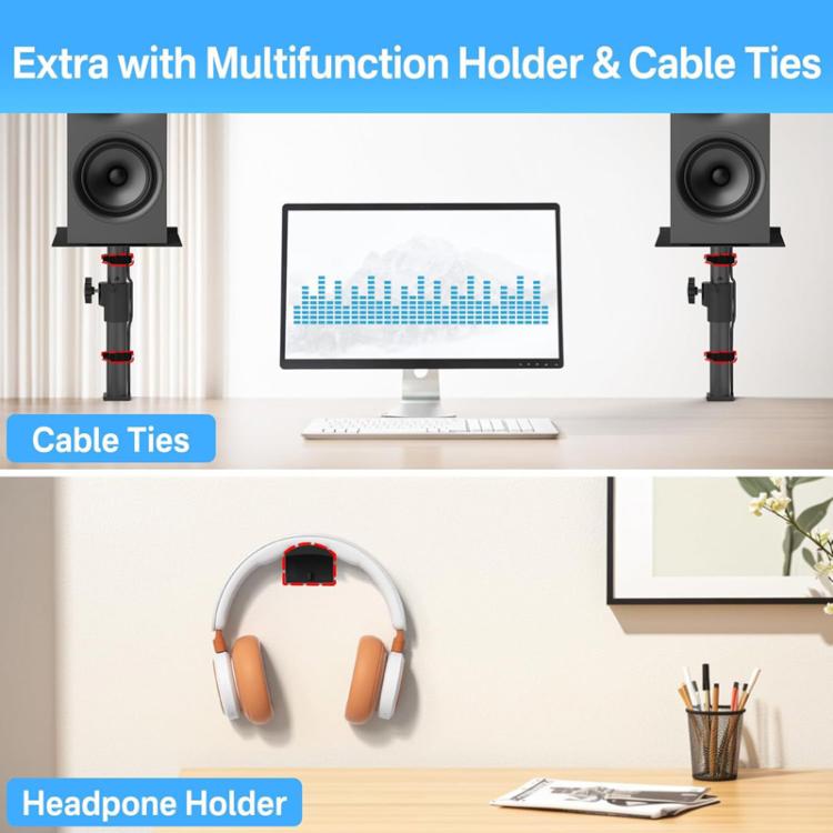 Support d'enceinte de bureau à pince Mobile Sans Perçage Réglable en Hauteur, Simple, Double