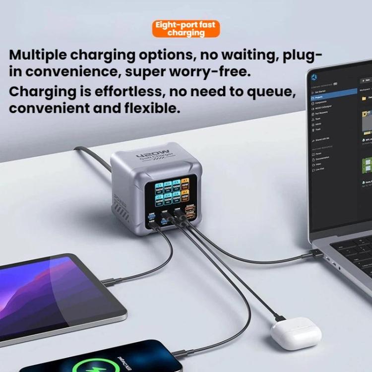 Chargeur multi-ports GaN 420 W à charge super rapide, prise UE, prise US, prise UK, prise AU, prise KR