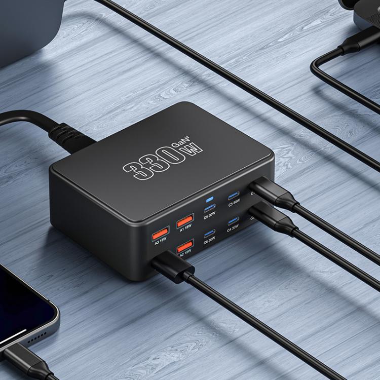 Chargeur multiport à super charge rapide GaN 330W, prise EU, prise US, prise UK, prise AU, prise KR