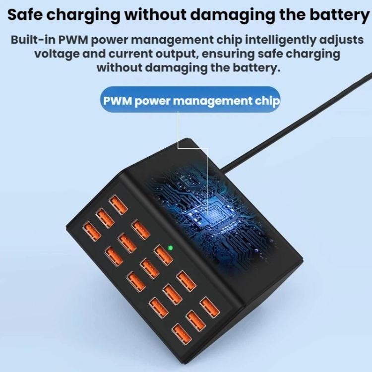 Multiprise USB 15 ports Chargeur intelligent à charge rapide, prise US, prise UK, prise AU, prise EU, prise KR