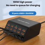Multiprise USB 15 ports Chargeur intelligent à charge rapide, prise US, prise UK, prise AU, prise EU, prise KR