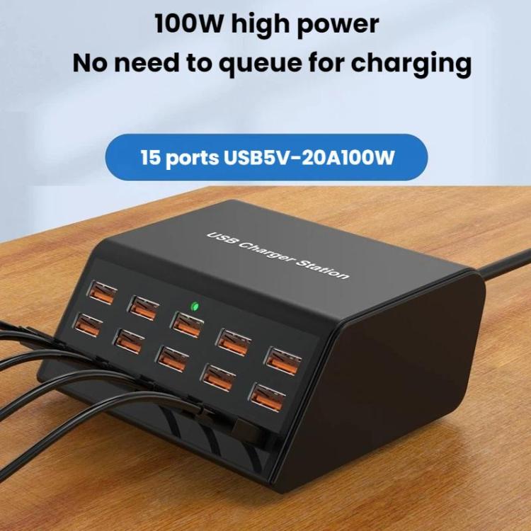 Multiprise USB 15 ports Chargeur intelligent à charge rapide, prise US, prise UK, prise AU, prise EU, prise KR