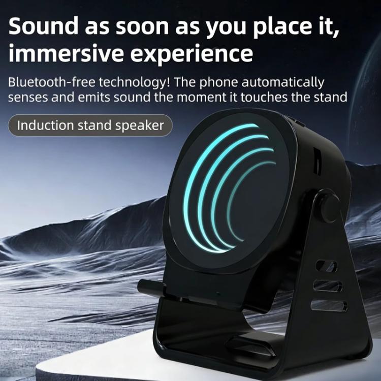 Haut-parleur à induction sans fil avec support de téléphone Haut-parleur Bluetooth de bureau multifonction Veilleuse