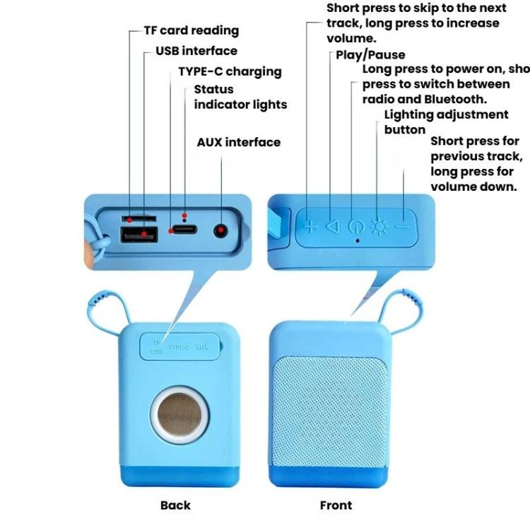 Mini haut-parleur Bluetooth rétro avec lumières RVB, carte TF et clé USB, audio de bureau