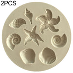2 PCS Moule à éléments marins étoile de mer coquillage, outil en silicone pour fondant, outil pour fondant