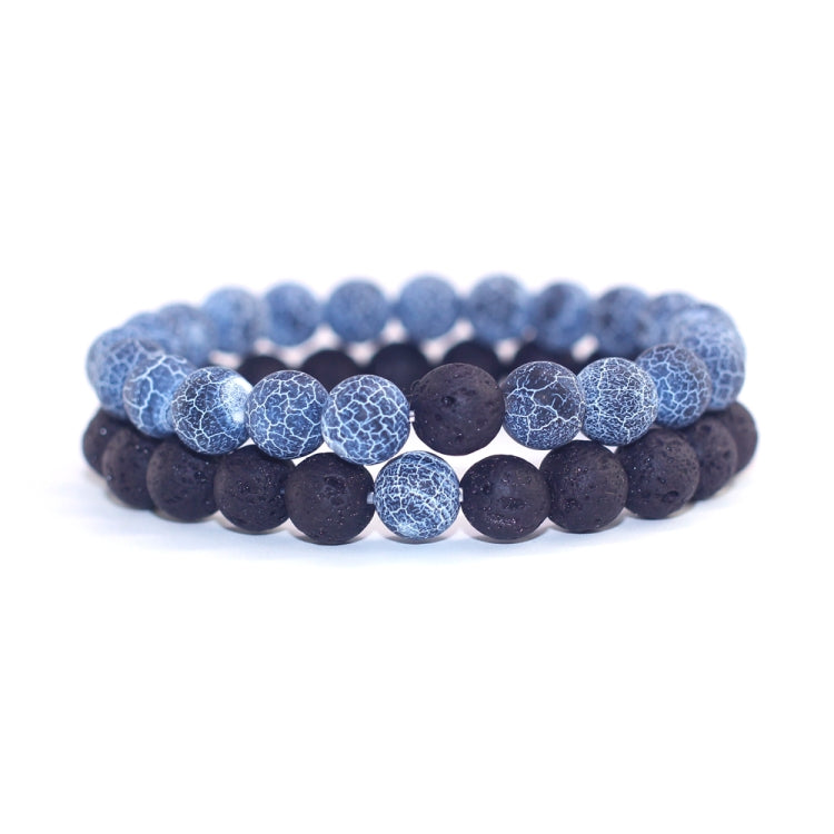2PCS/Set Bijoux de couples classiques Distance Perles de lave noires Bracelet jonc