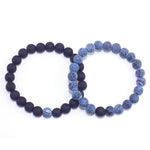 2PCS/Set Bijoux de couples classiques Distance Perles de lave noires Bracelet jonc