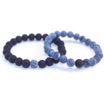 2PCS/Set Bijoux de couples classiques Distance Perles de lave noires Bracelet jonc