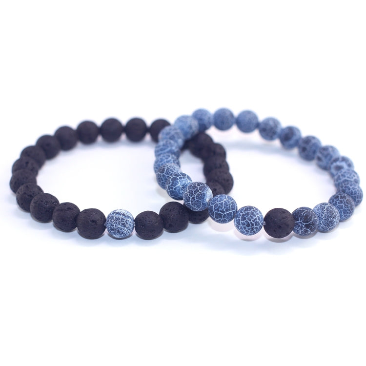 2PCS/Set Bijoux de couples classiques Distance Perles de lave noires Bracelet jonc