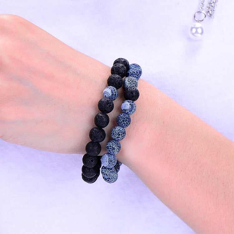 2PCS/Set Bijoux de couples classiques Distance Perles de lave noires Bracelet jonc
