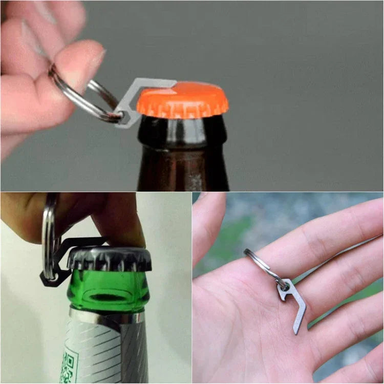 Ouvre-bouteille de bière mini EDC léger, porte-clés outil de poche, gadget utilitaire pour camp en plein air et randonnée, alliage de titane, acier inoxydable