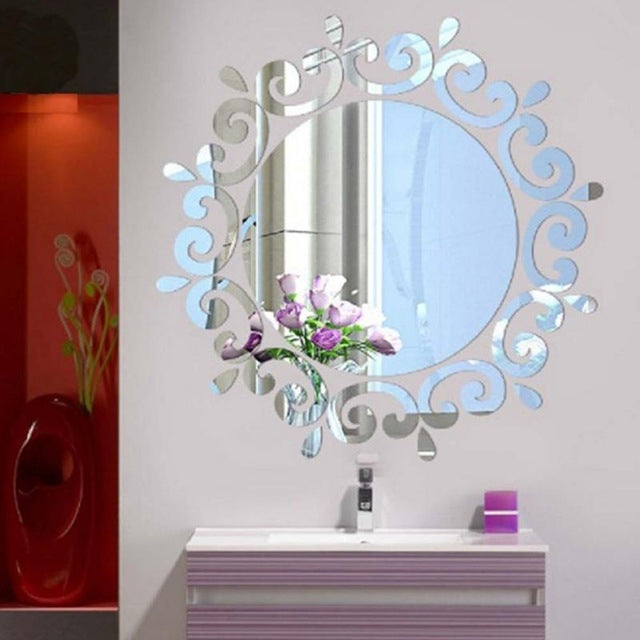 Autocollant mural en vinyle artistique miroir en forme de vigne de fleurs, décoration murale pour plafond, autocollant en forme de vigne de fleurs (argent), autocollant en forme de vigne de fleurs (or)