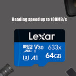 Carte mémoire Lexar 633x 64 Go pour enregistreur de conduite haute vitesse, dédiée aux téléphones portables (DVR TF), 64 Go