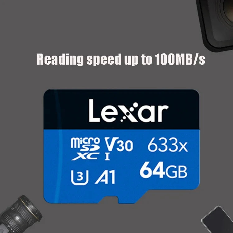 Carte mémoire Lexar 633x 64 Go pour enregistreur de conduite haute vitesse, dédiée aux téléphones portables (DVR TF), 64 Go